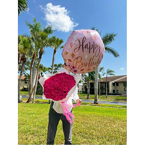 Fuchsia Spark Roses Bouquet