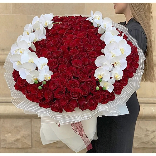 Imperial Red Roses and Orchids
