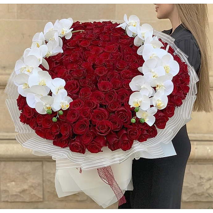 Imperial Red Roses and Orchids